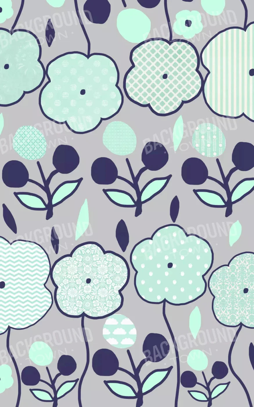 Navy Mint Floral 9X14 Ultracloth ( 108 X 168 Inch ) Backdrop
