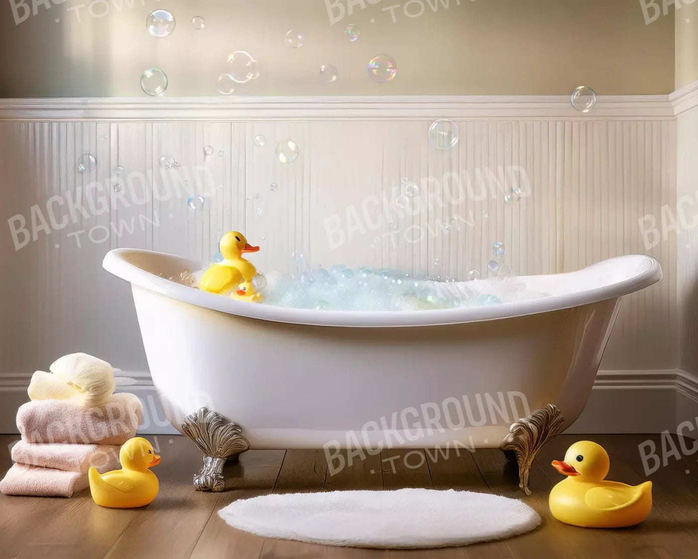 Neutral Rubber Duckie Bath 10’X8’ Fleece (120 X 96 Inch) Backdrop