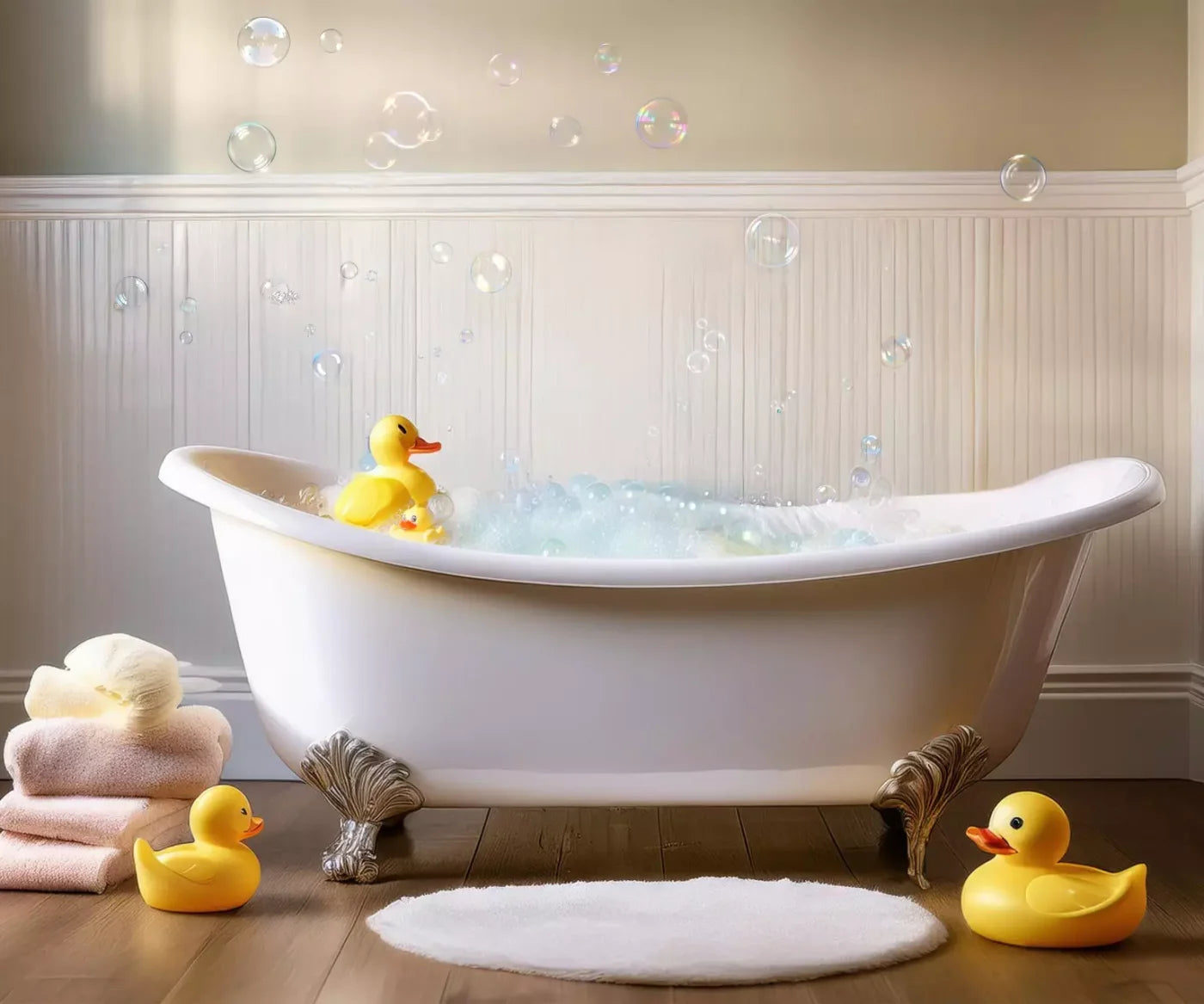 Neutral Rubber Duckie Bath 5’X4’2 Fleece (60 X 50 Inch) Backdrop