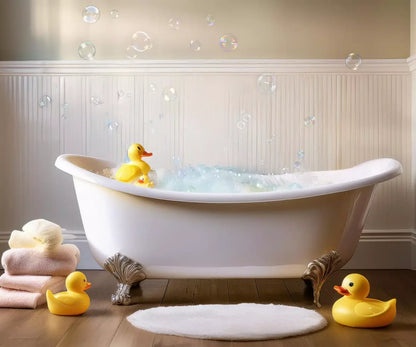 Neutral Rubber Duckie Bath 5’X4’2 Fleece (60 X 50 Inch) Backdrop