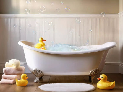 Neutral Rubber Duckie Bath 6’8X5’ Fleece (80 X 60 Inch) Backdrop