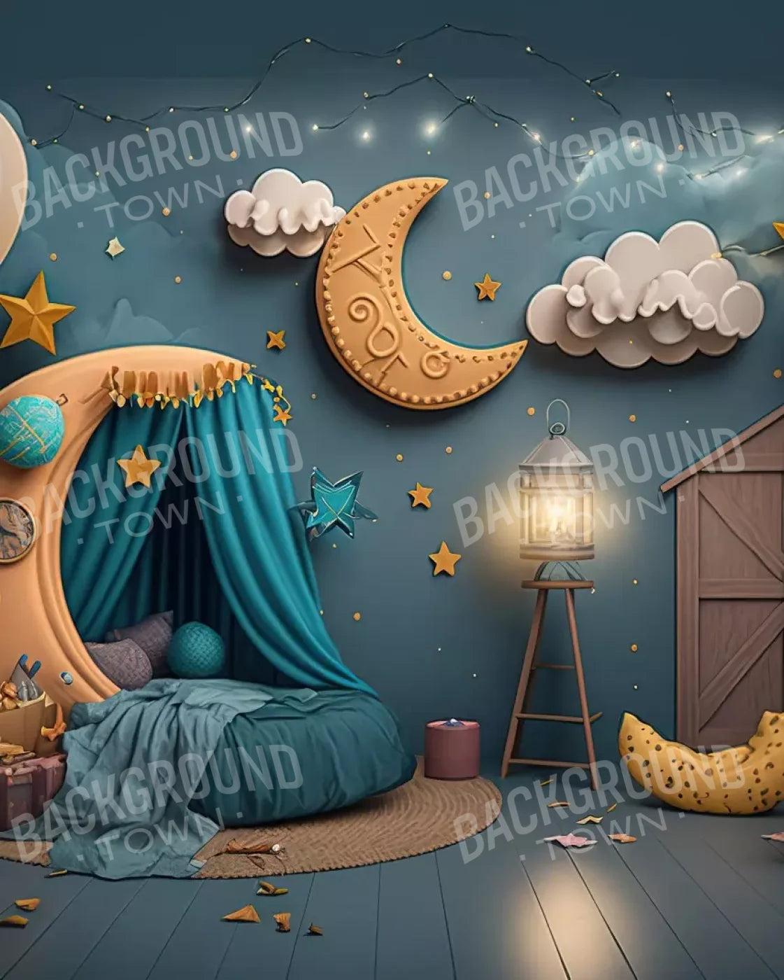 Night Moon Room 8’X10’ Fleece (96 X 120 Inch) Backdrop