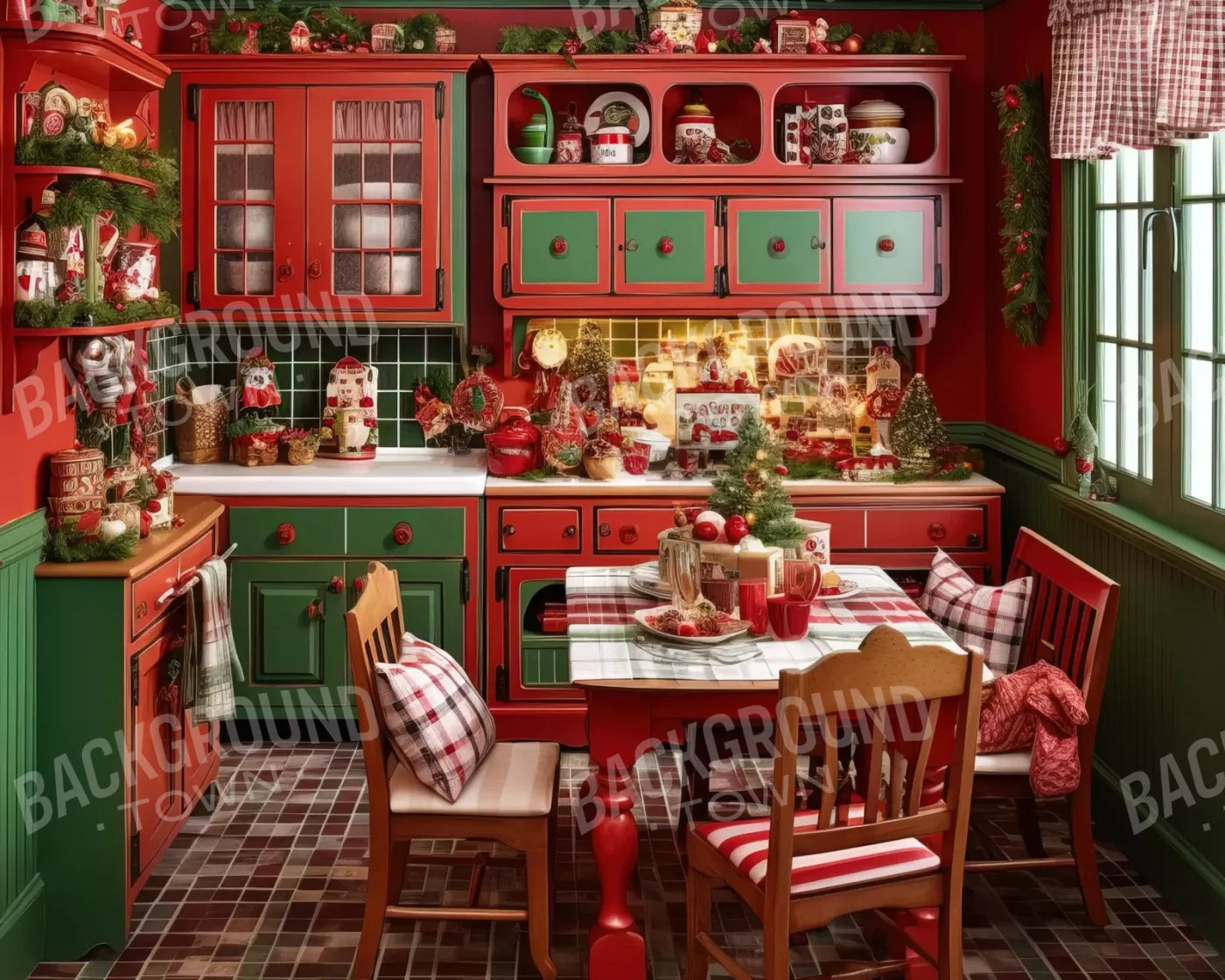 North Pole Kitchen 10’X8’ Fleece (120 X 96 Inch) Backdrop