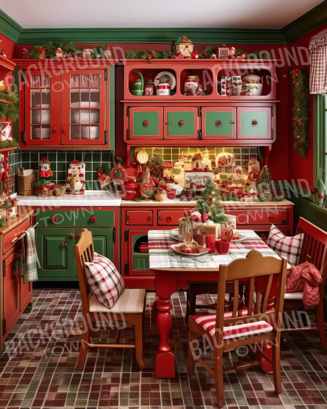 North Pole Kitchen 8’X10’ Fleece (96 X 120 Inch) Backdrop