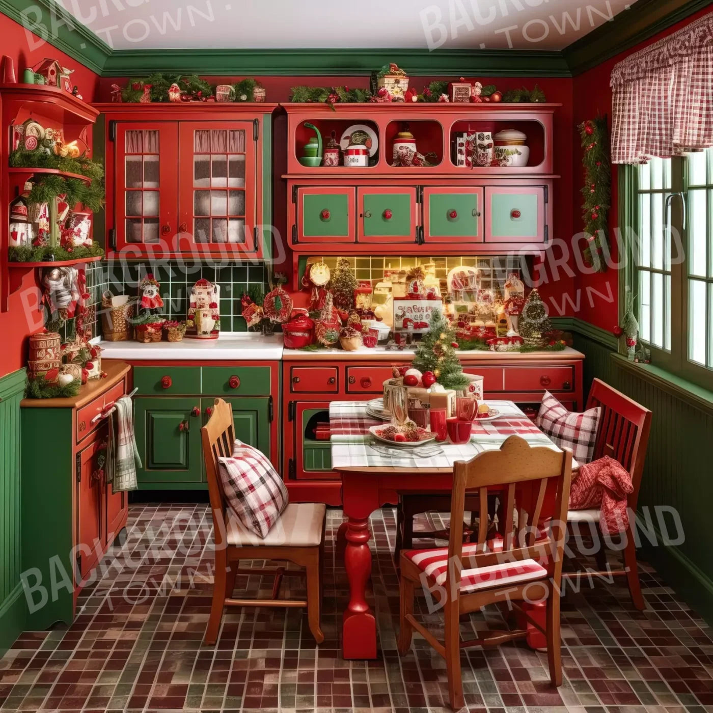 North Pole Kitchen 8’X8’ Fleece (96 X Inch) Backdrop