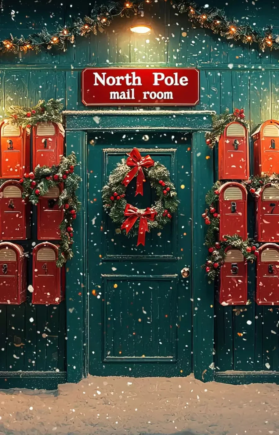 North Pole Mail Room I 9’X14’ Ultracloth (108 X 168 Inch) Backdrop