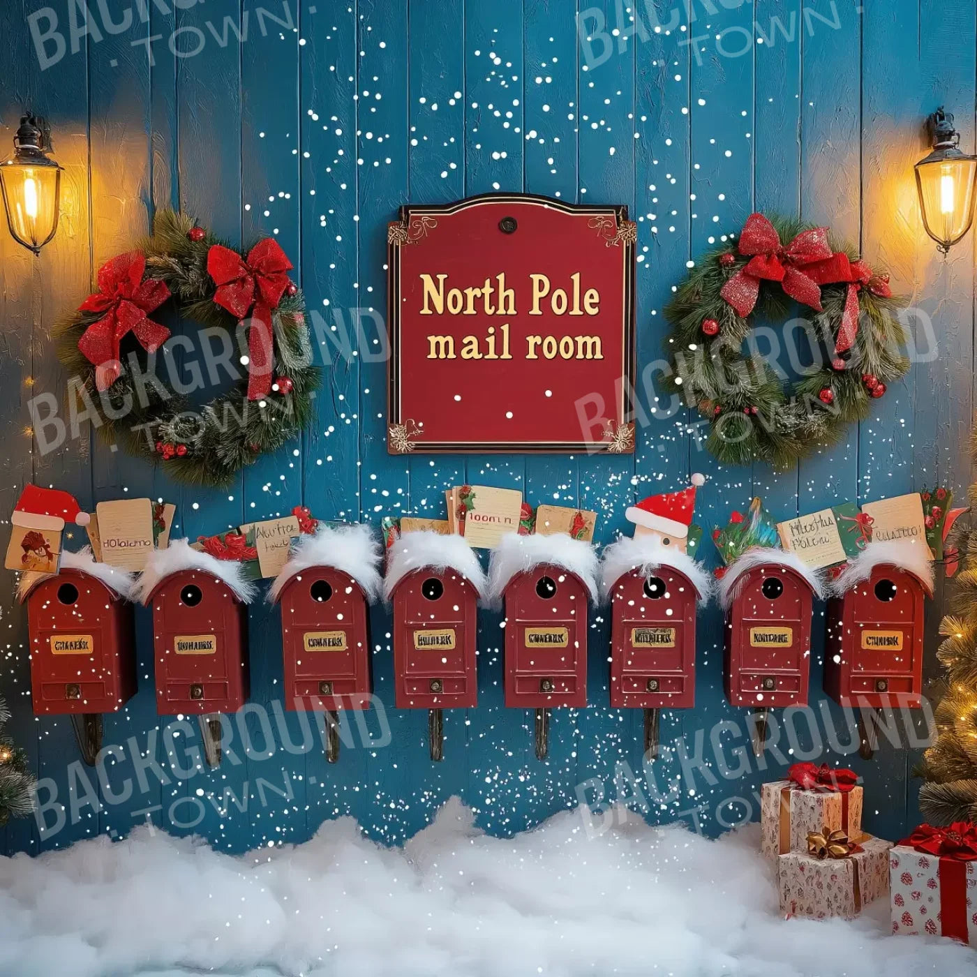 North Pole Mail Room Wall 10’X10’ Ultracloth (120 X Inch) Backdrop