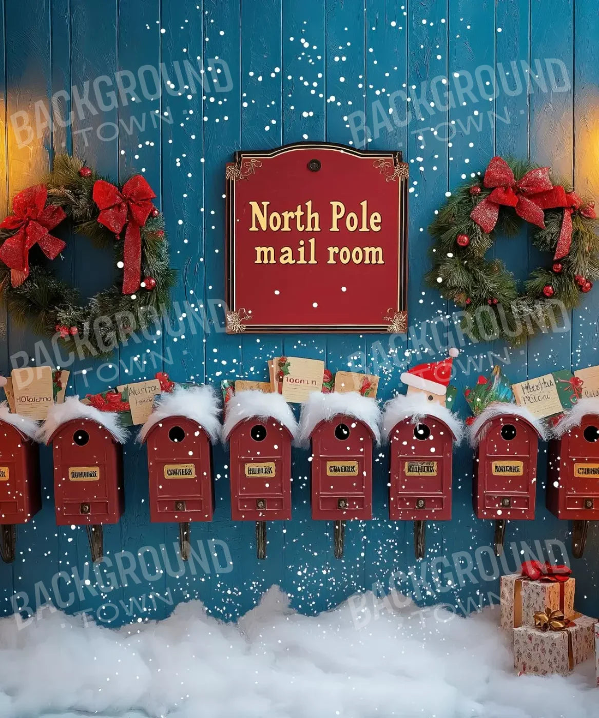 North Pole Mail Room Wall 10’X12’ Ultracloth (120 X 144 Inch) Backdrop