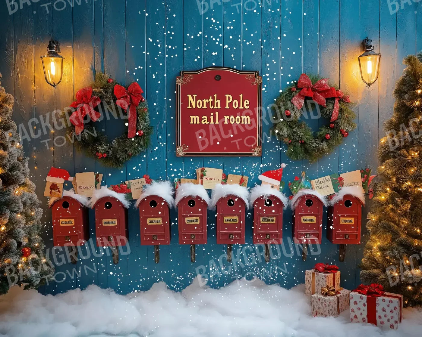 North Pole Mail Room Wall 10’X8’ Fleece (120 X 96 Inch) Backdrop