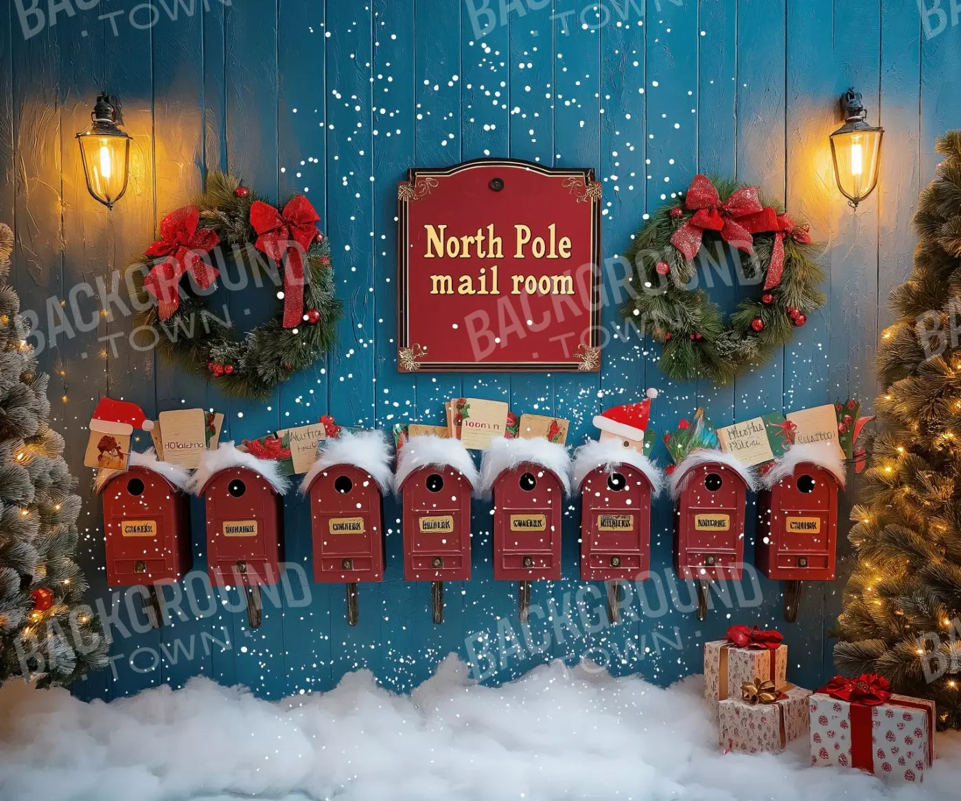 North Pole Mail Room Wall 12’X10’ Ultracloth (144 X 120 Inch) Backdrop