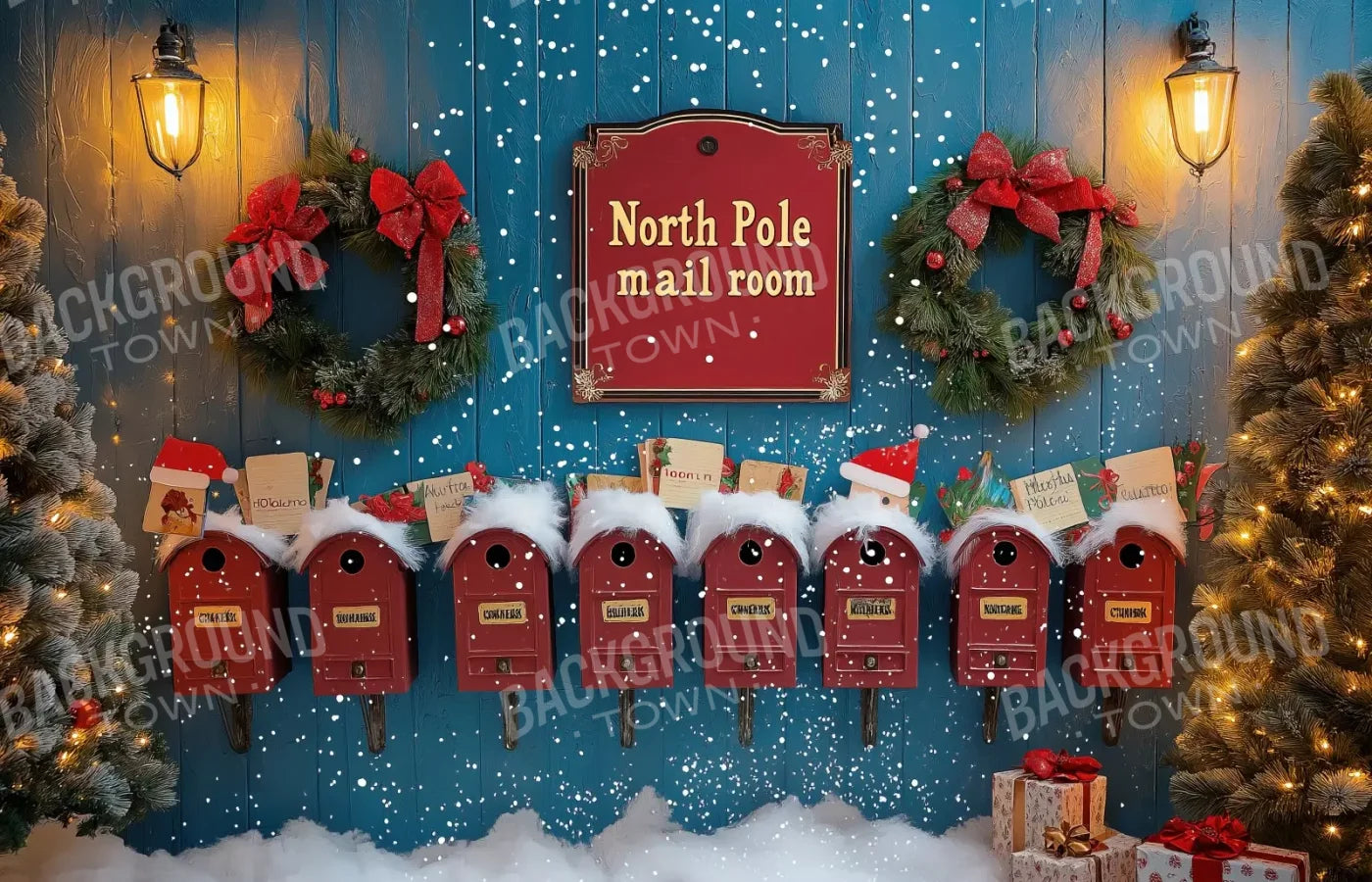 North Pole Mail Room Wall 14’X9’ Ultracloth (168 X 108 Inch) Backdrop