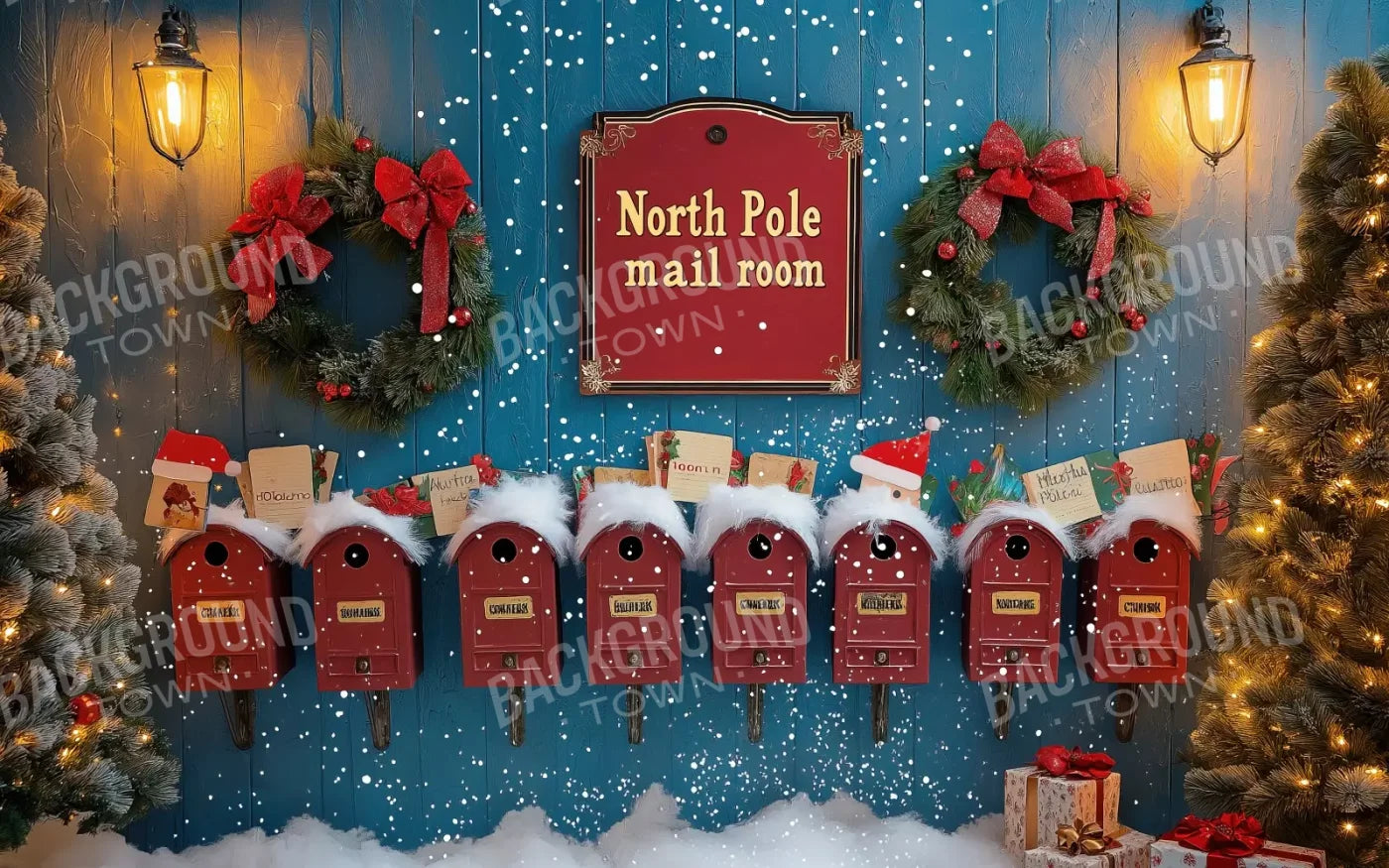 North Pole Mail Room Wall 16’X10’ Ultracloth (192 X 120 Inch) Backdrop