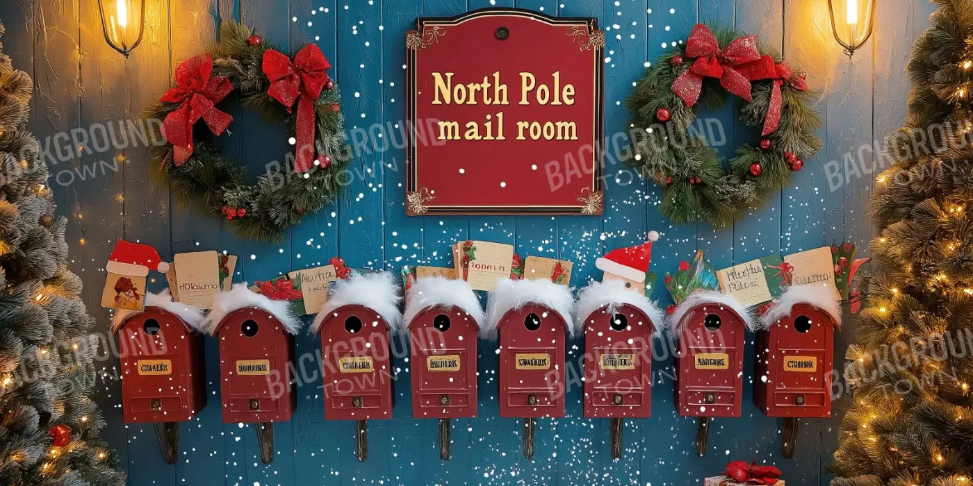 North Pole Mail Room Wall 16’X8’ Ultracloth (192 X 96 Inch) Backdrop