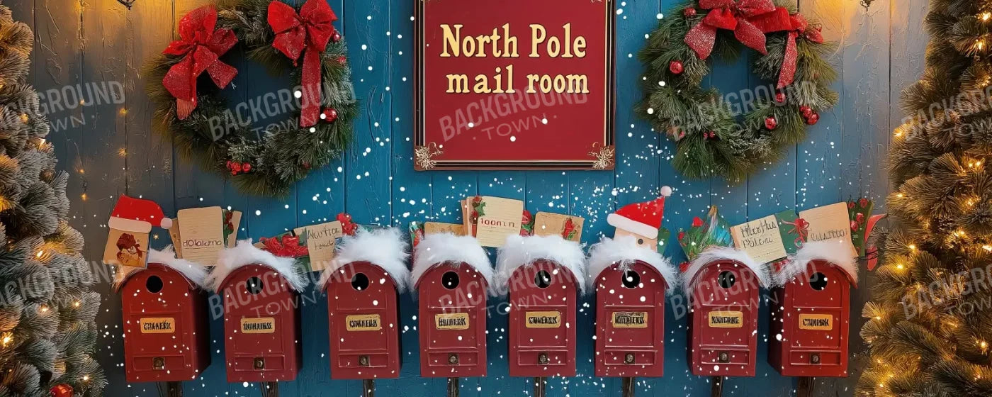 North Pole Mail Room Wall 20’X8’ Ultracloth (240 X 96 Inch) Backdrop