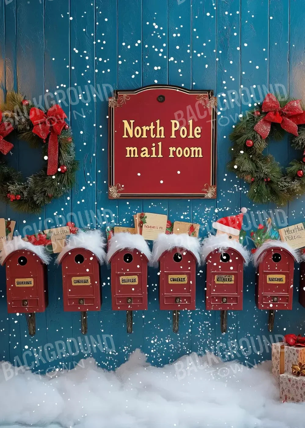 North Pole Mail Room Wall 5’X7’ Ultracloth (60 X 84 Inch) Backdrop