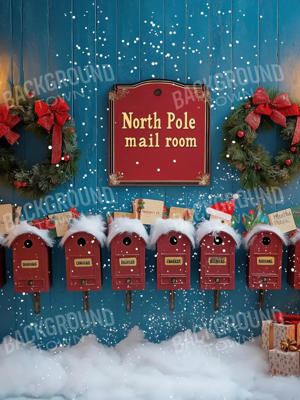 North Pole Mail Room Wall 6’X8’ Fleece (72 X 96 Inch) Backdrop