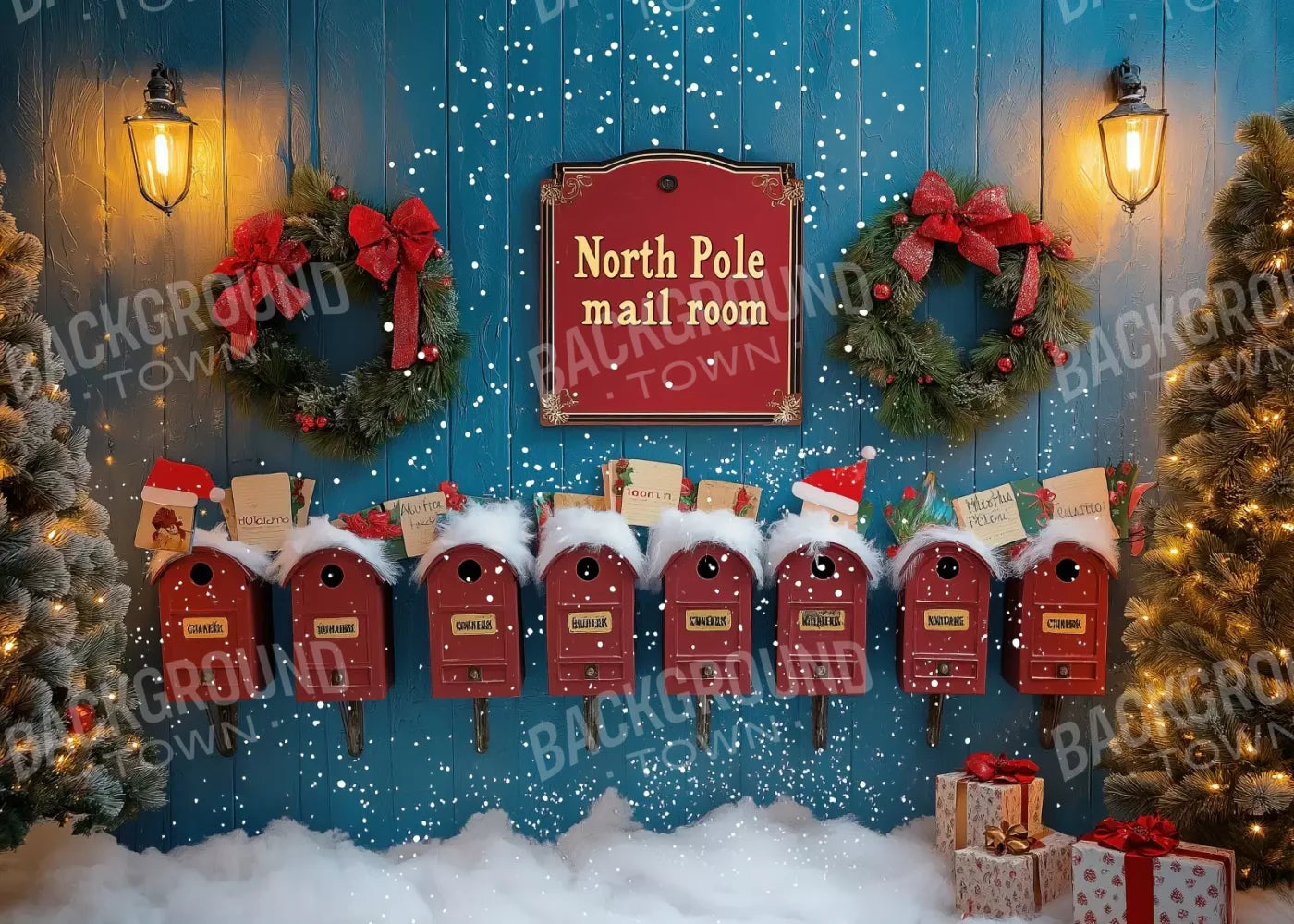 North Pole Mail Room Wall 7’X5’ Ultracloth (84 X 60 Inch) Backdrop