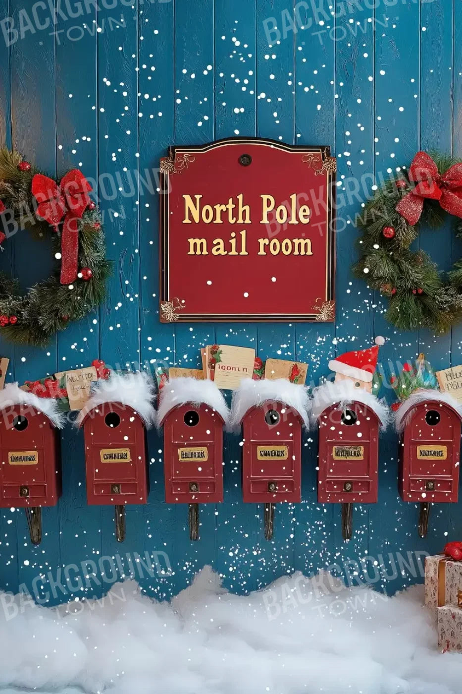 North Pole Mail Room Wall 8’X12’ Ultracloth (96 X 144 Inch) Backdrop