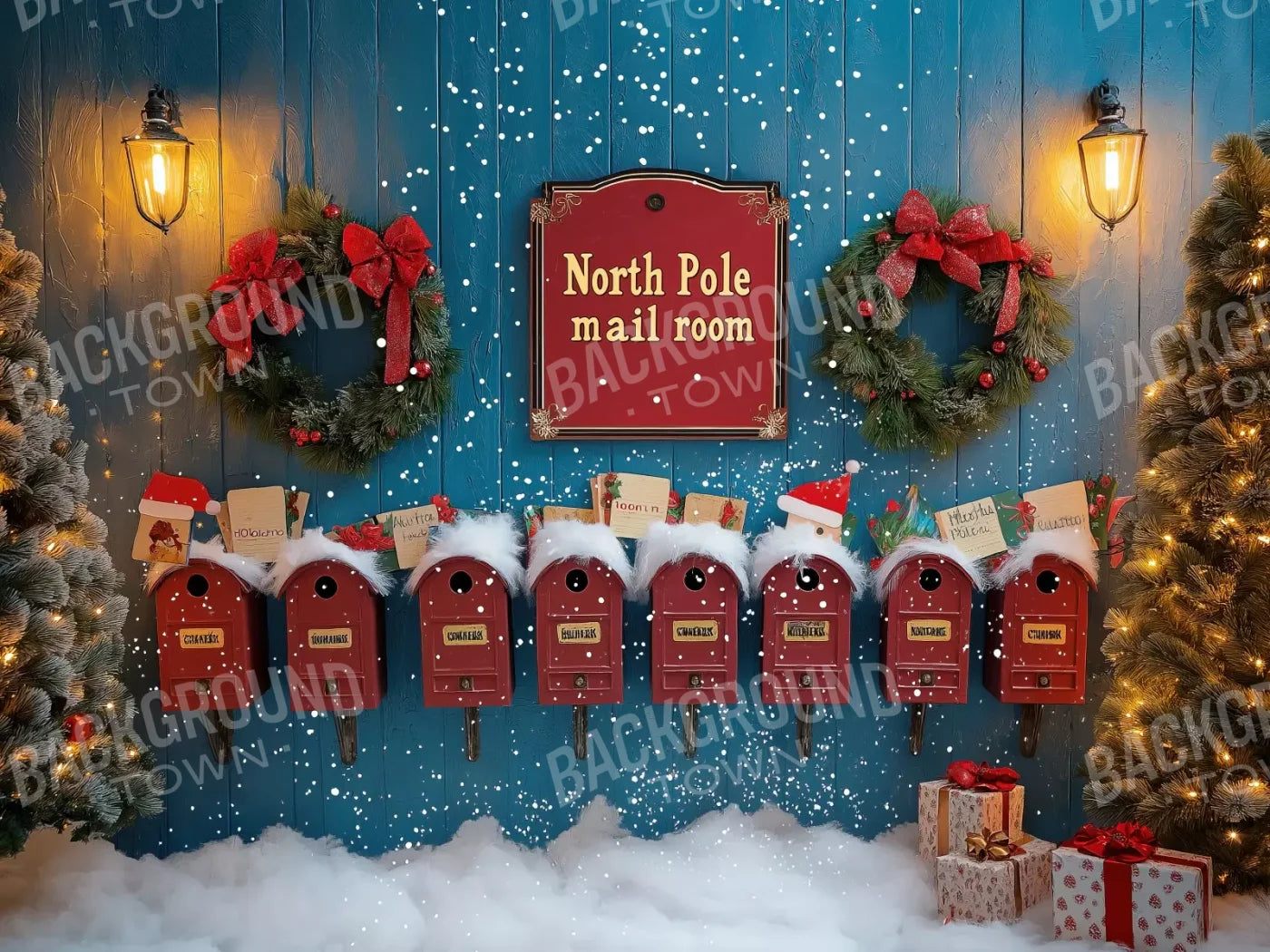 North Pole Mail Room Wall 8’X6’ Fleece (96 X 72 Inch) Backdrop