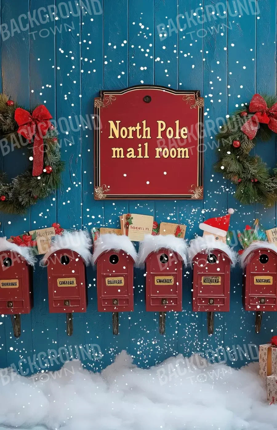 North Pole Mail Room Wall 9’X14’ Ultracloth (108 X 168 Inch) Backdrop