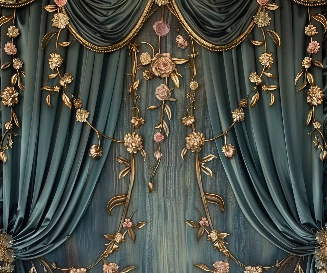Nouveau Floral Curtain 5’X4’2 Fleece (60 X 50 Inch) Backdrop