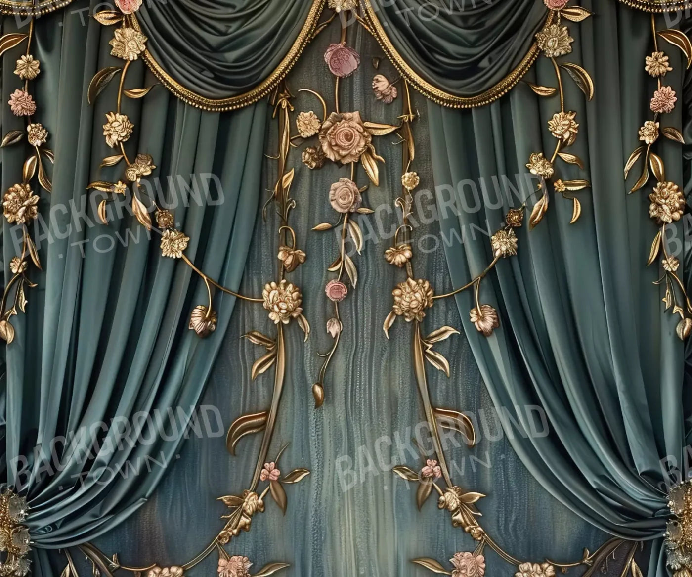Nouveau Floral Curtain 5’X4’2 Fleece (60 X 50 Inch) Backdrop