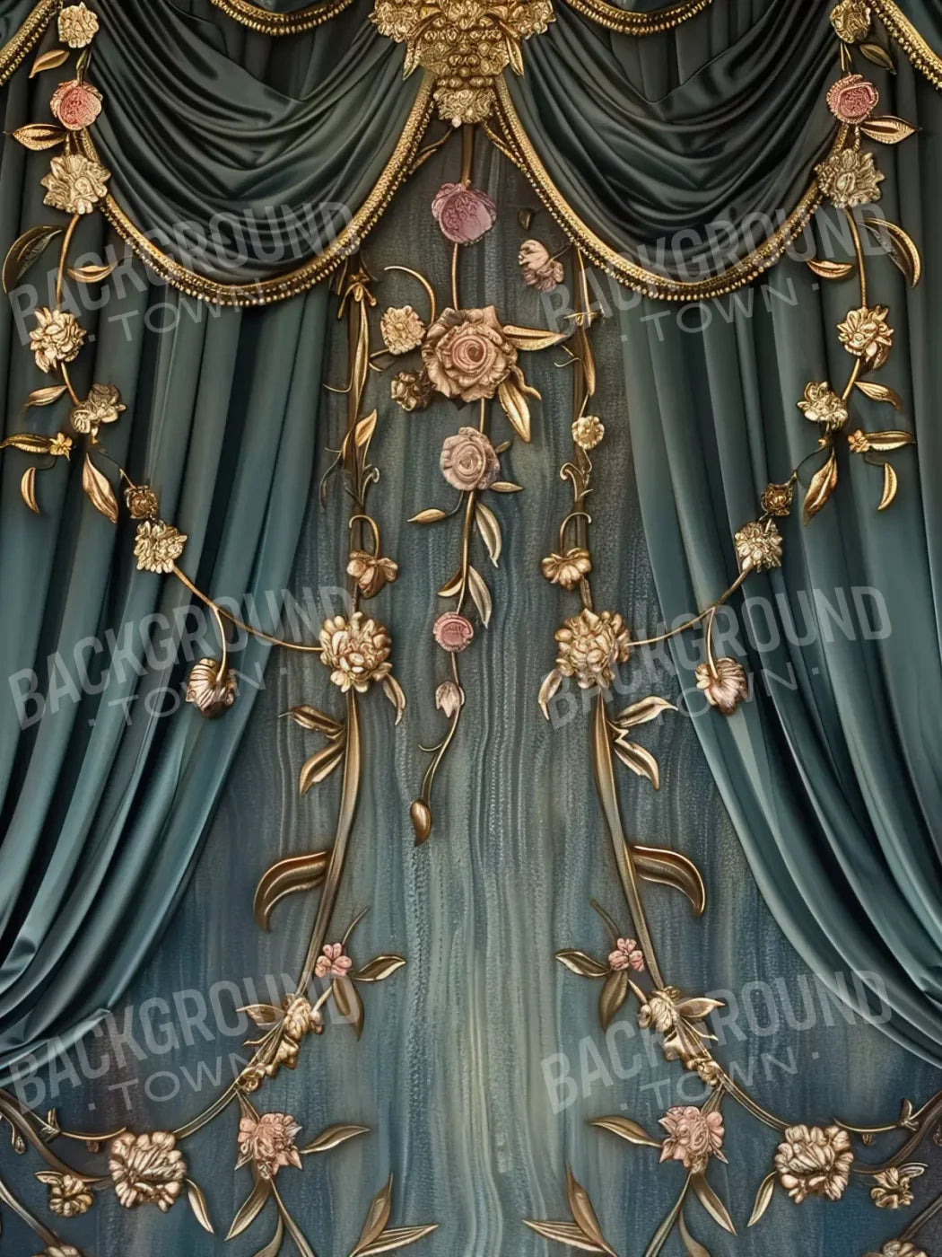 Nouveau Floral Curtain 5’X6’8 Fleece (60 X 80 Inch) Backdrop