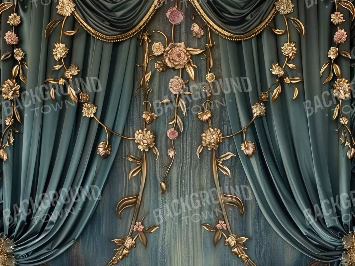 Nouveau Floral Curtain 6’8X5’ Fleece (80 X 60 Inch) Backdrop