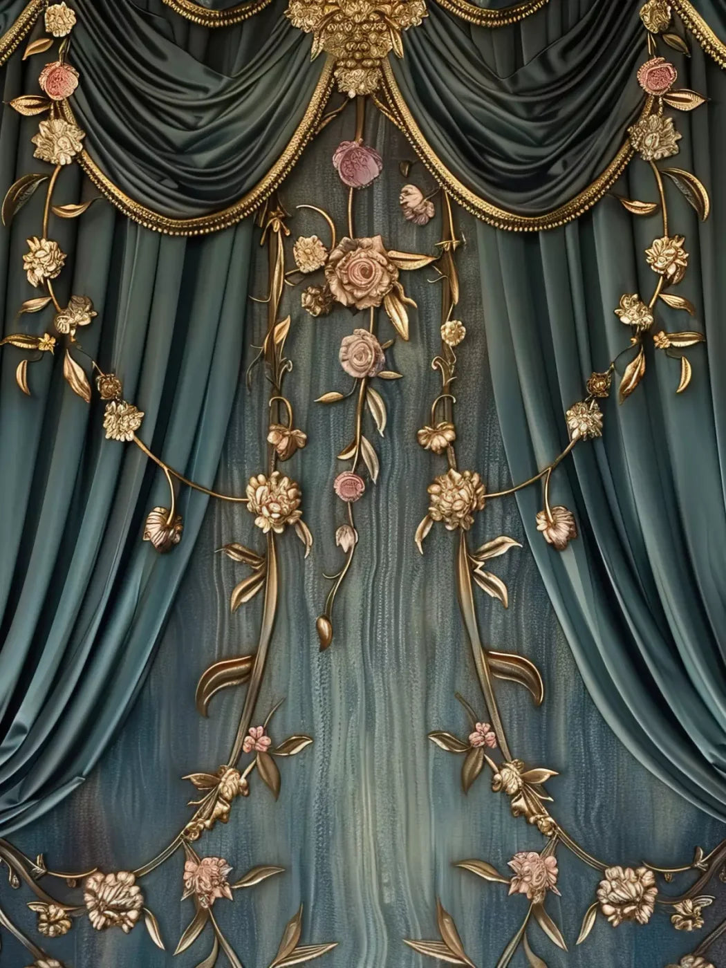 Nouveau Floral Curtain 6’X8’ Fleece (72 X 96 Inch) Backdrop