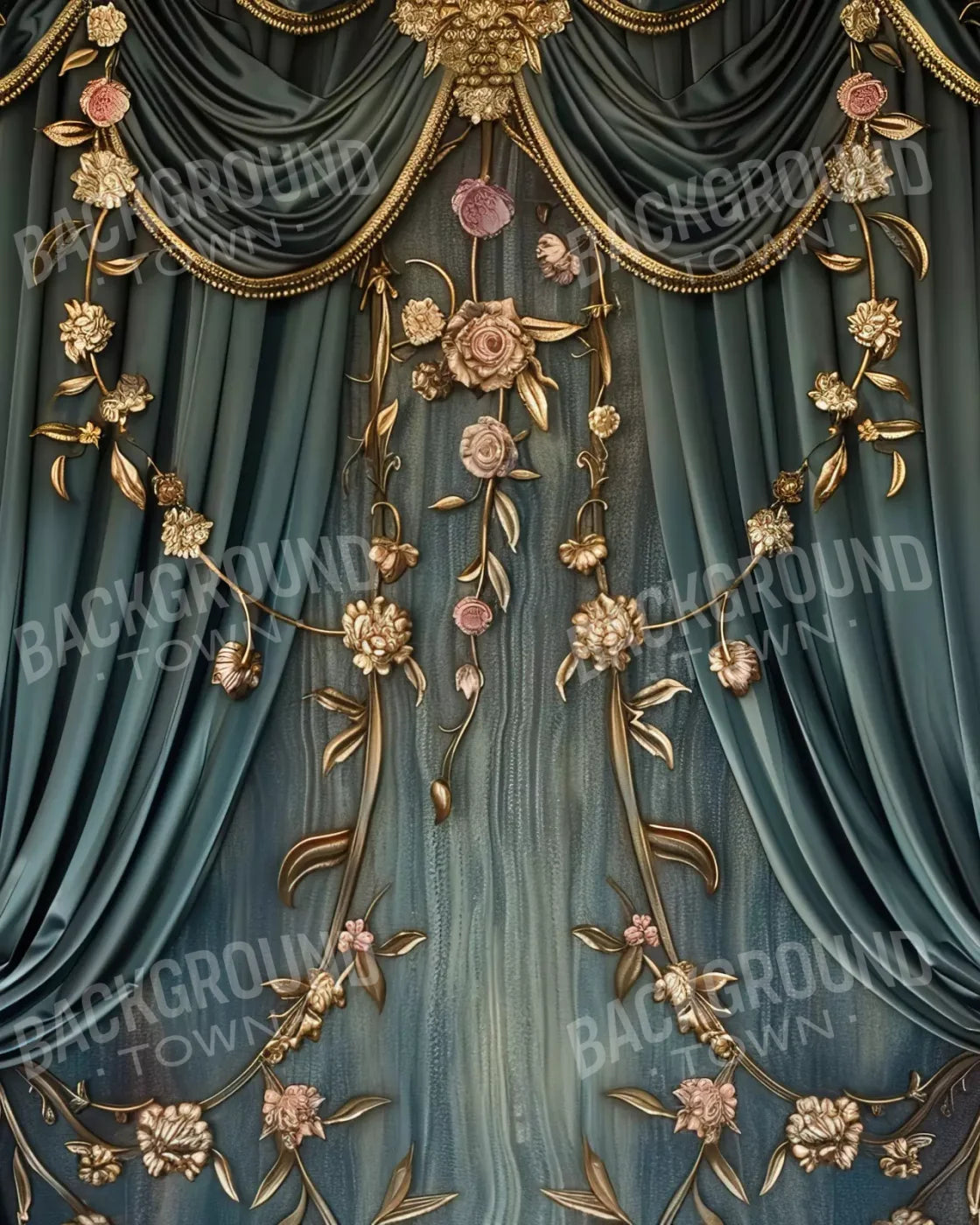 Nouveau Floral Curtain 8’X10’ Fleece (96 X 120 Inch) Backdrop
