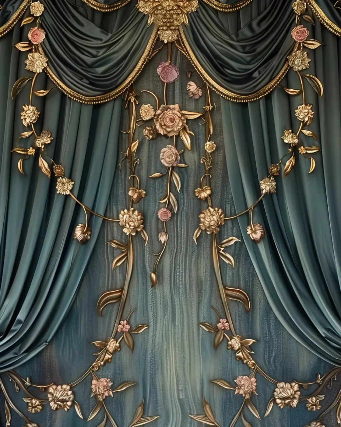 Nouveau Floral Curtain 8’X10’ Fleece (96 X 120 Inch) Backdrop