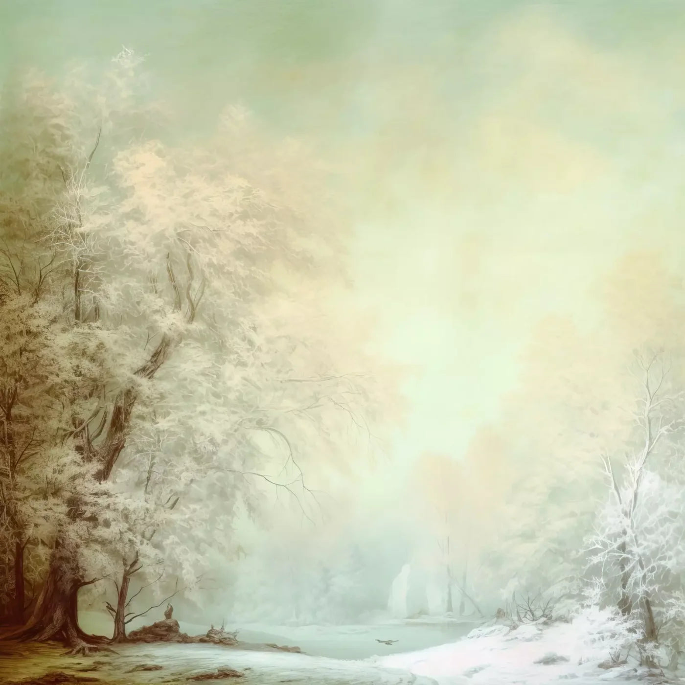 Oil Painted Winter 8’X8’ Fleece (96 X Inch) Backdrop