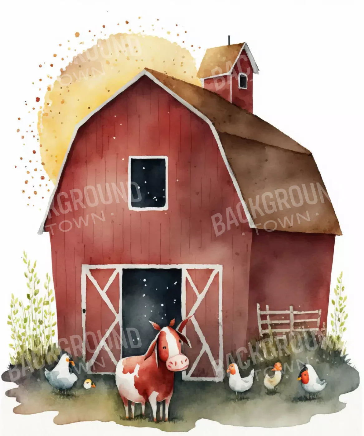 Farmhouse Red Barn Spring Backdrop for Photography