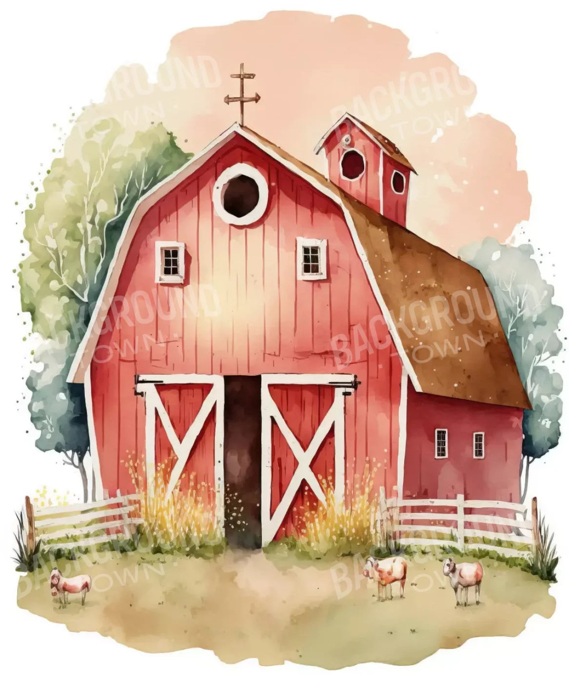 Red Barn Farmhouse Spring Backdrop for Photography