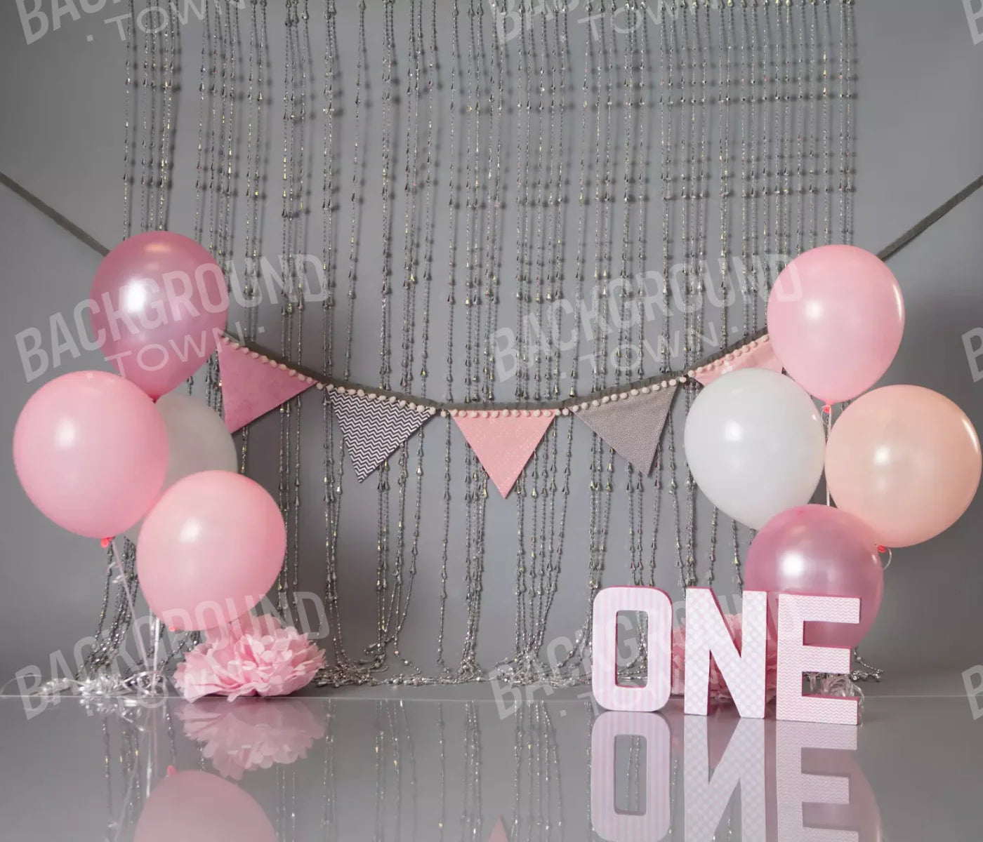 One Silver Pink Birthday 12X10 Ultracloth ( 144 X 120 Inch ) Backdrop