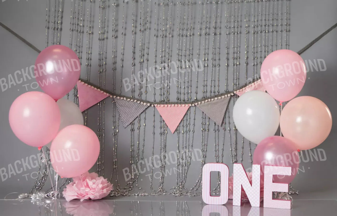 One Silver Pink Birthday 12X8 Ultracloth ( 144 X 96 Inch ) Backdrop