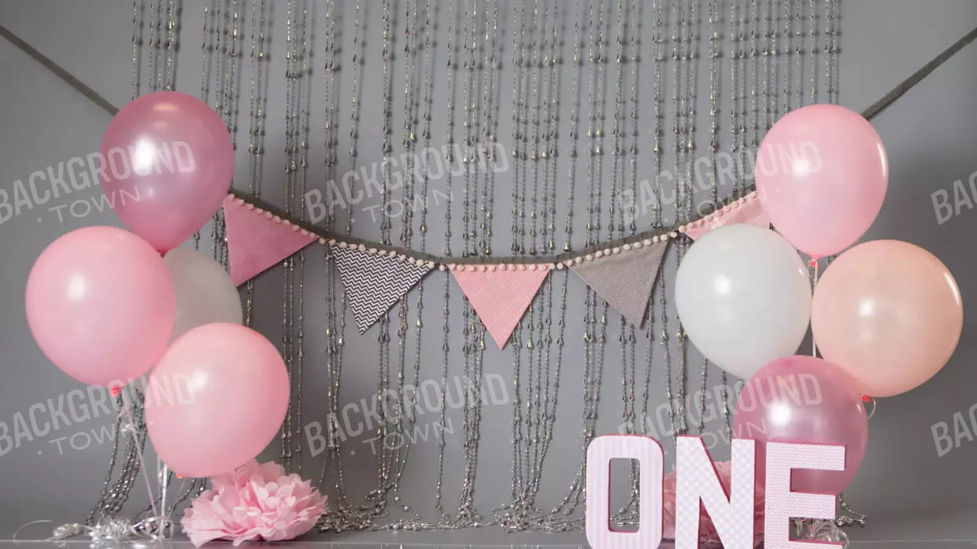One Silver Pink Birthday 14X8 Ultracloth ( 168 X 96 Inch ) Backdrop