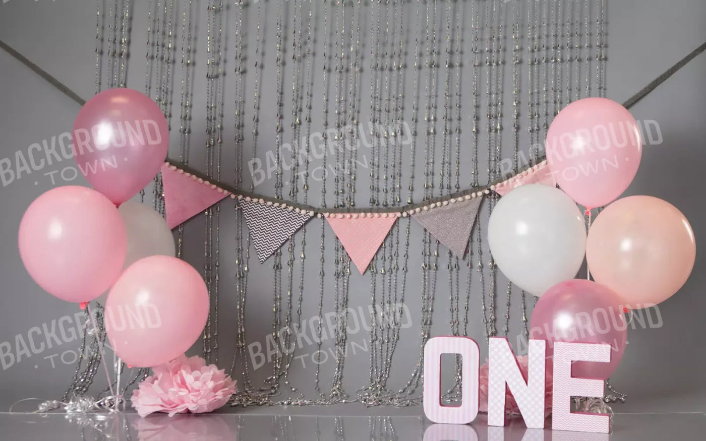 One Silver Pink Birthday 14X9 Ultracloth ( 168 X 108 Inch ) Backdrop