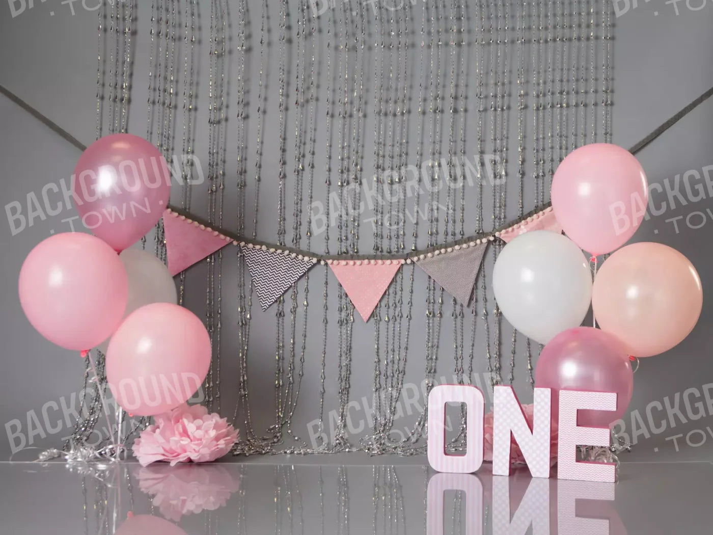 One Silver Pink Birthday 68X5 Fleece ( 80 X 60 Inch ) Backdrop