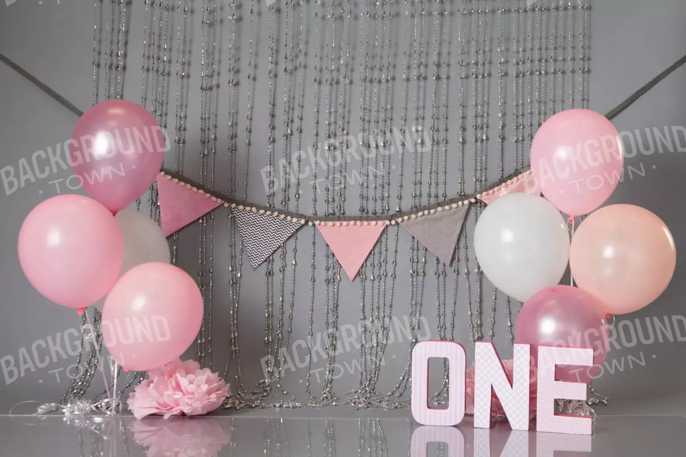 One Silver Pink Birthday 8X5 Ultracloth ( 96 X 60 Inch ) Backdrop