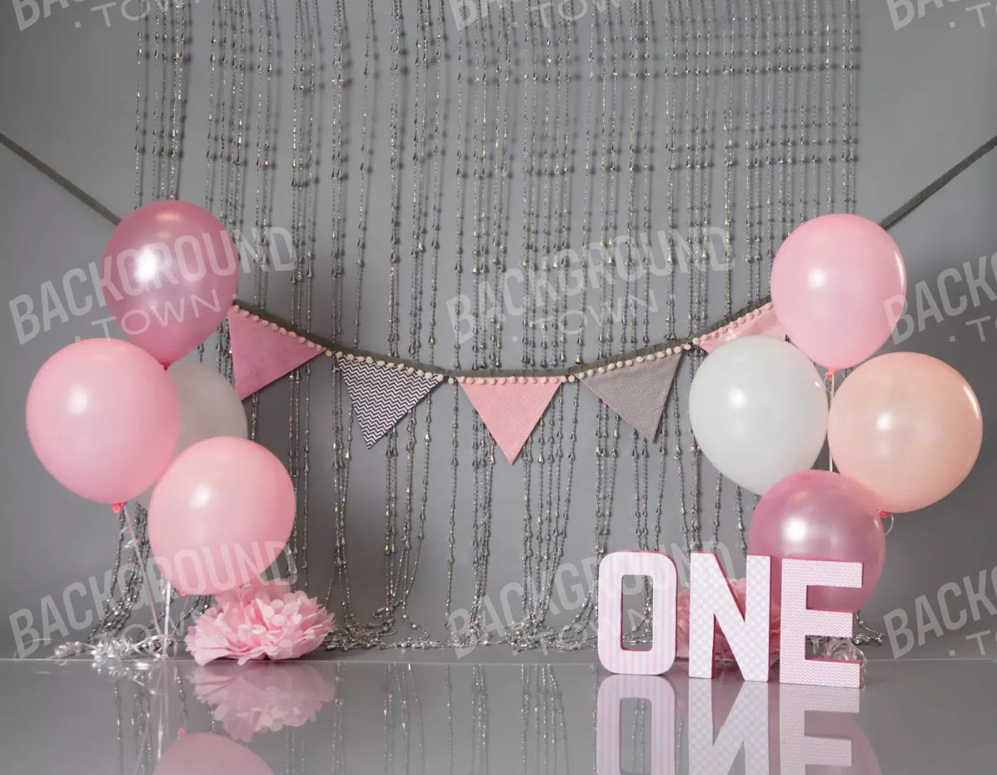 One Silver Pink Birthday 8X6 Fleece ( 96 X 72 Inch ) Backdrop