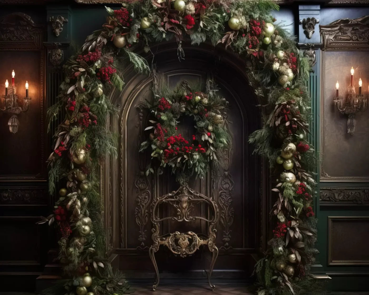 Ornate Christmas Arch 10’X8’ Fleece (120 X 96 Inch) Backdrop