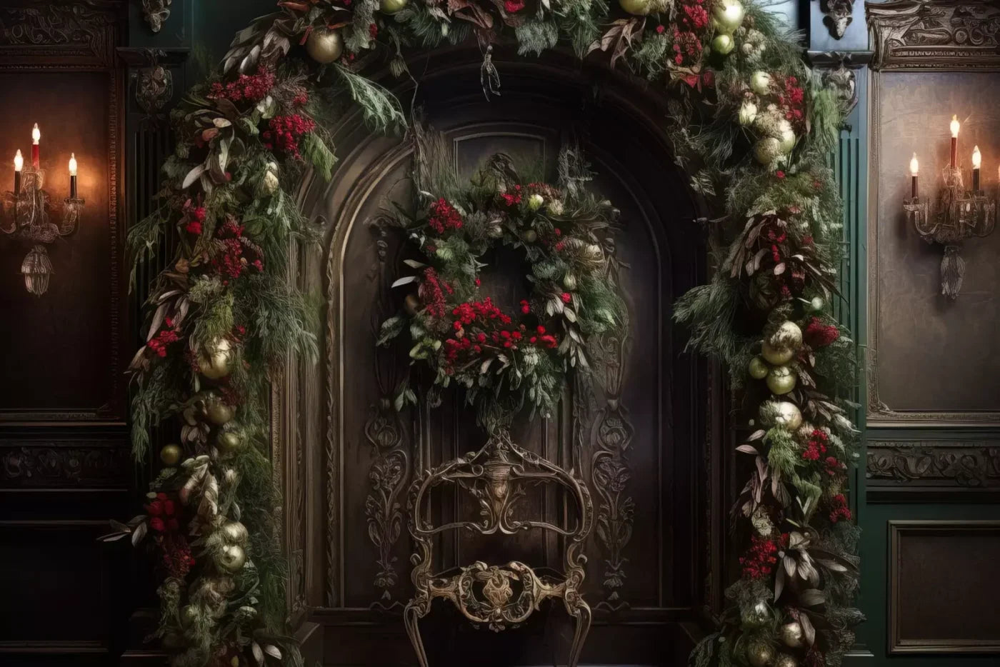 Ornate Christmas Arch 12’X8’ Ultracloth (144 X 96 Inch) Backdrop