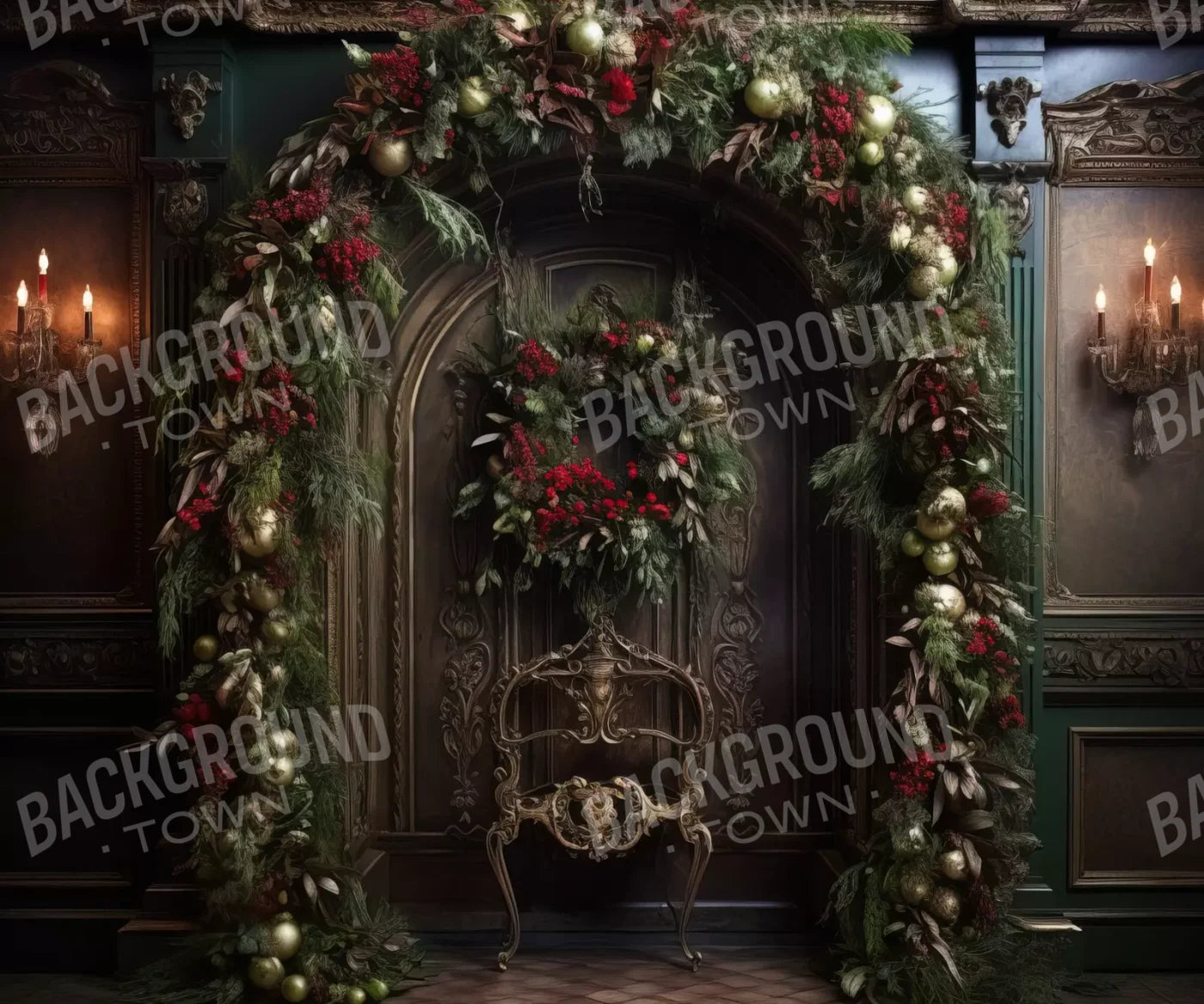 Ornate Christmas Arch 5’X4’2 Fleece (60 X 50 Inch) Backdrop