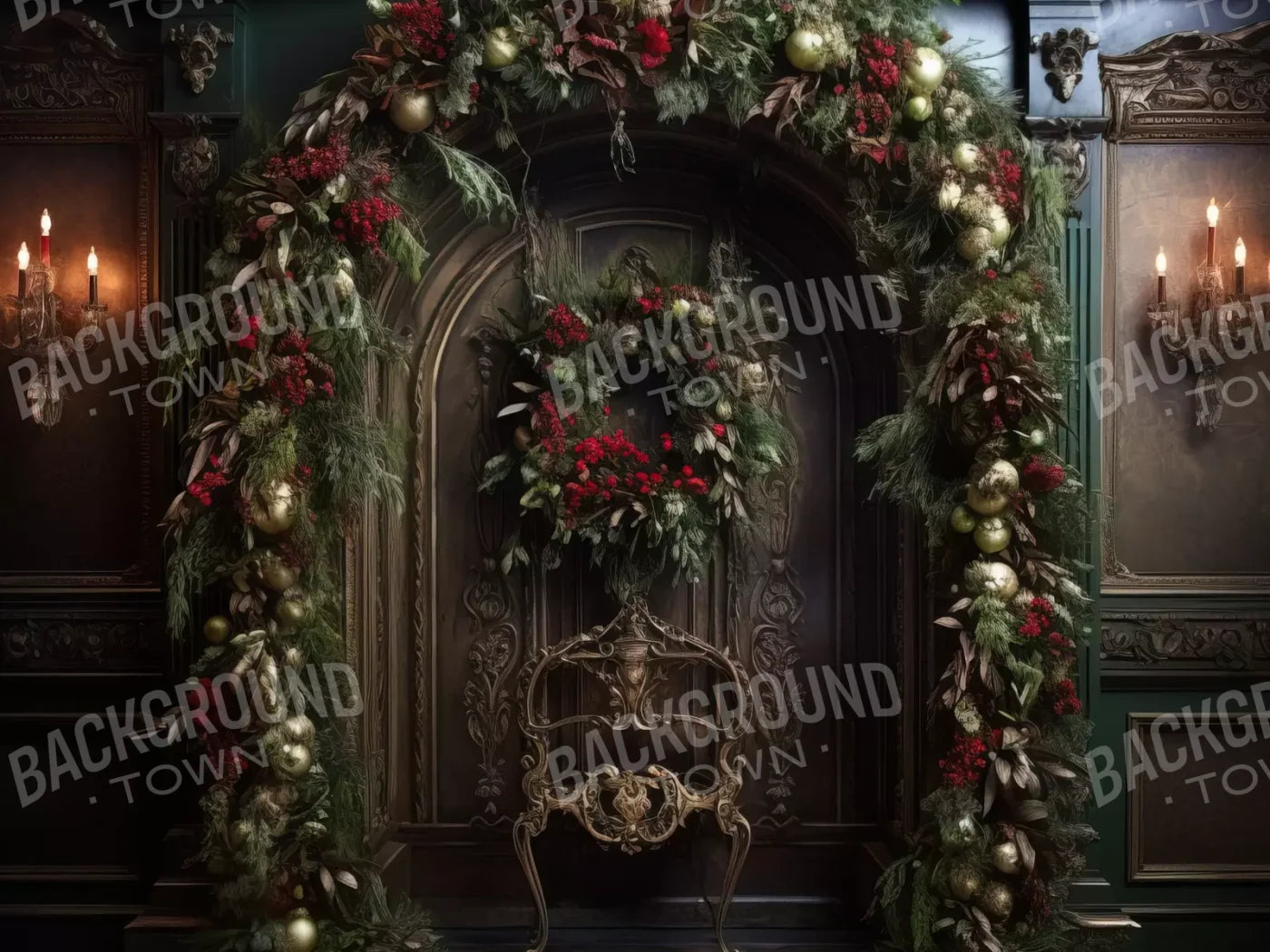 Ornate Christmas Arch 6’8X5’ Fleece (80 X 60 Inch) Backdrop