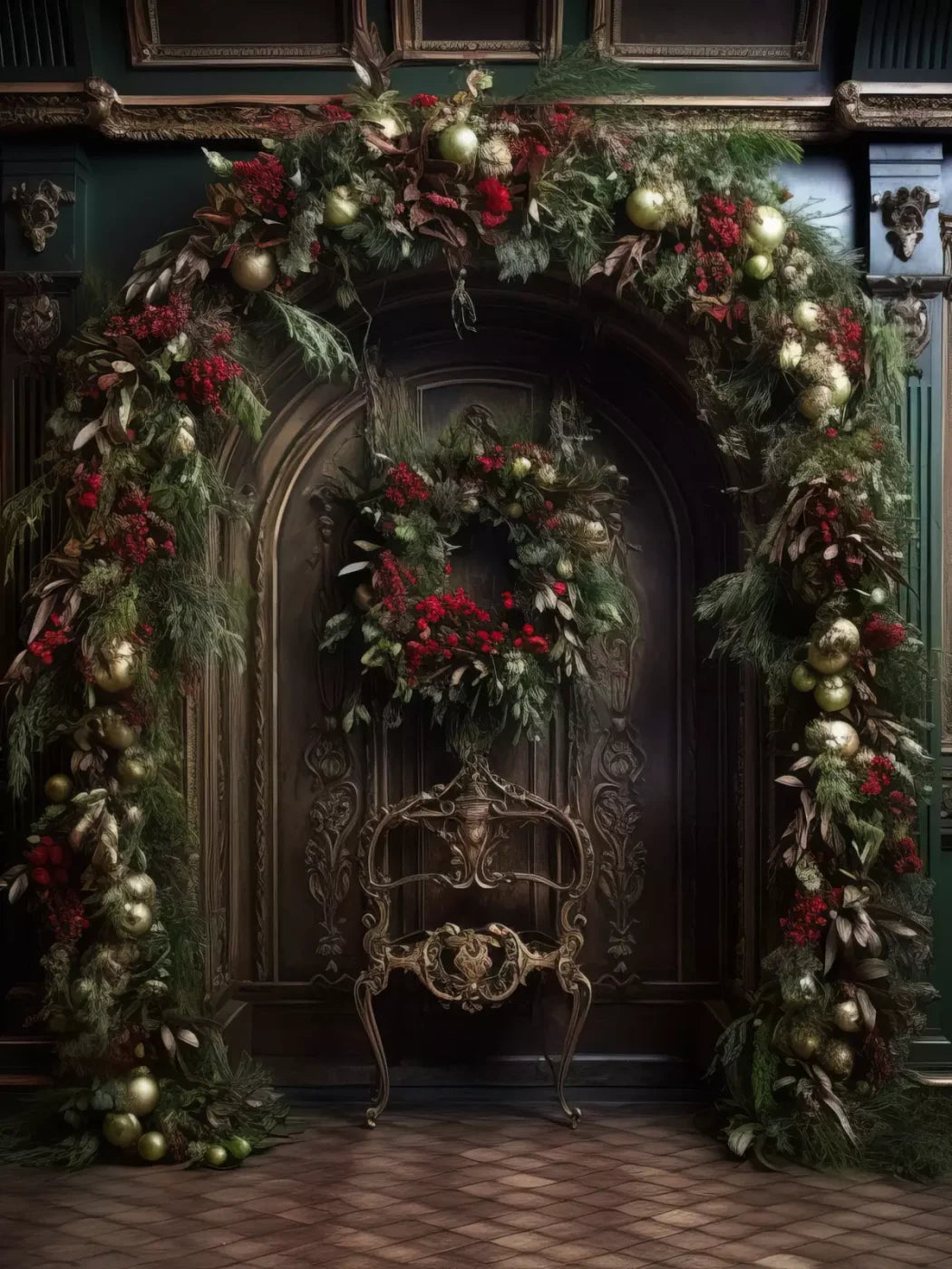 Ornate Christmas Arch 6’X8’ Fleece (72 X 96 Inch) Backdrop