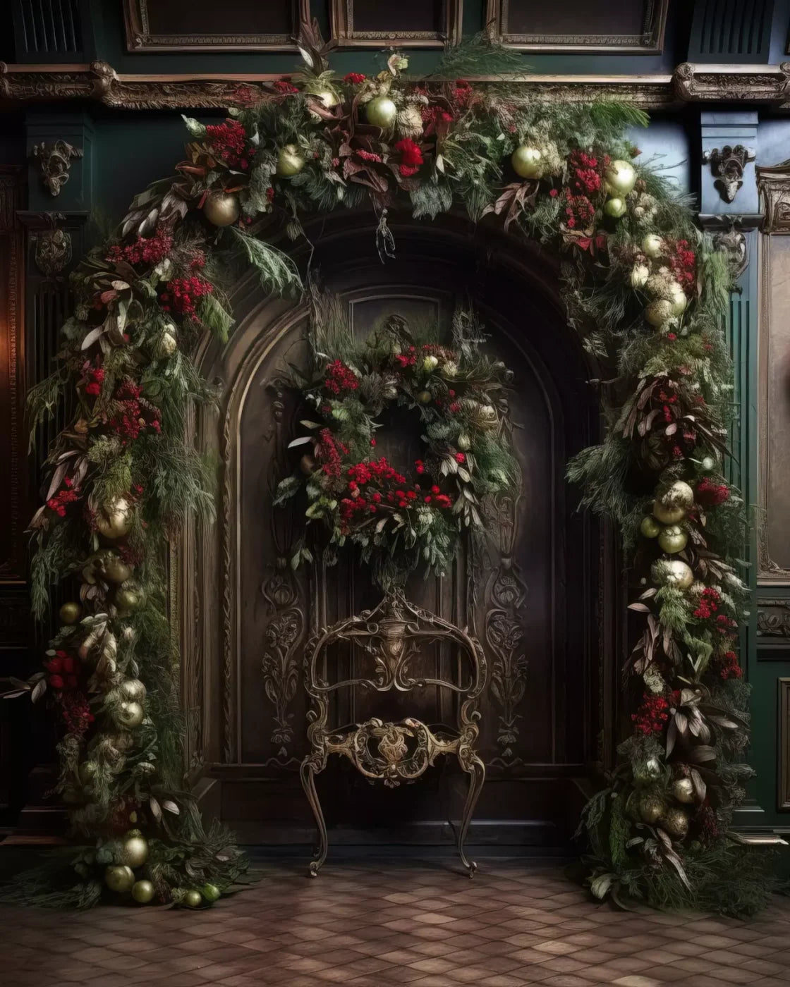 Ornate Christmas Arch 8’X10’ Fleece (96 X 120 Inch) Backdrop