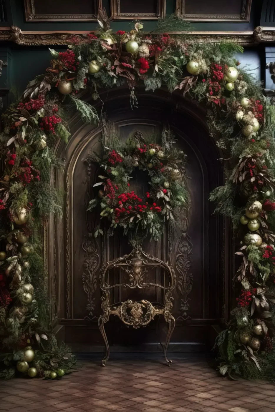 Ornate Christmas Arch 8’X12’ Ultracloth (96 X 144 Inch) Backdrop