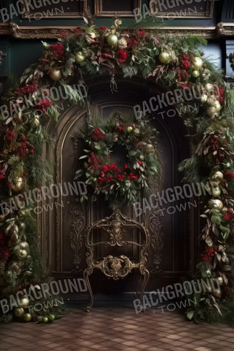 Ornate Christmas Arch 8’X12’ Ultracloth (96 X 144 Inch) Backdrop