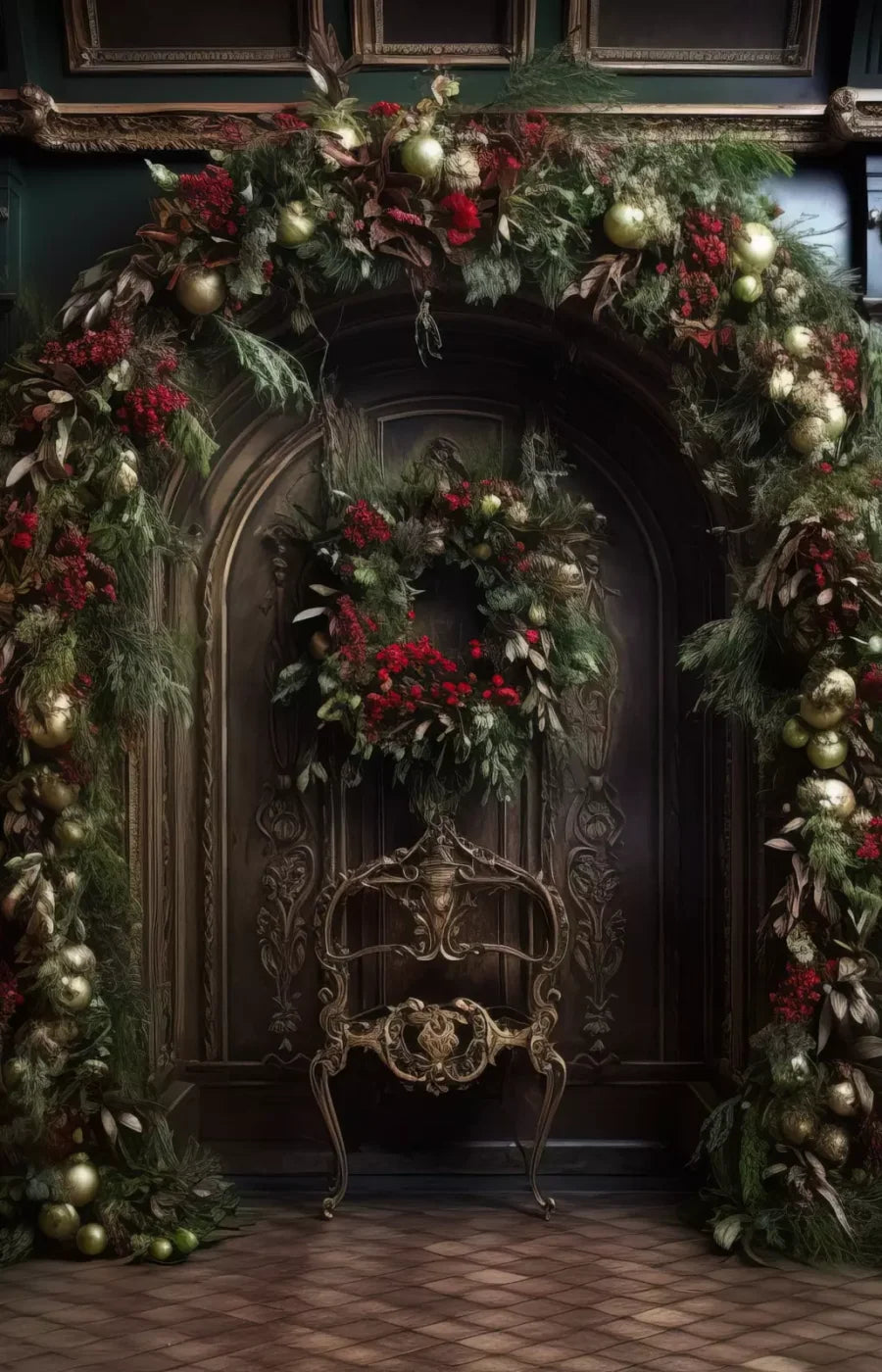 Ornate Christmas Arch 9’X14’ Ultracloth (108 X 168 Inch) Backdrop
